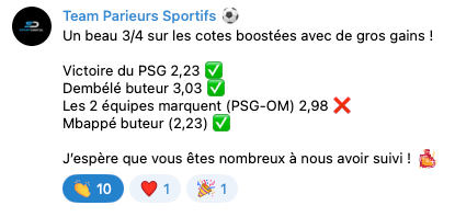 Preuve de gain Telegram Paris Sportif